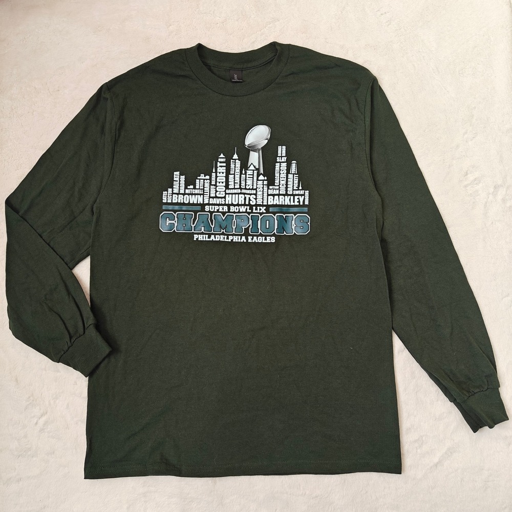 Philadelphia Eagles Super Bowl LIX Champions Long Sleeve Shirt Mens Medium Green